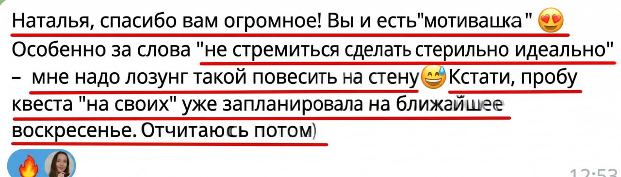 Поддержка перед первым тестом — скриншот сообщения